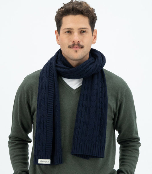 Bhumi Organic Cotton - Cable Knit Scarf - Navy