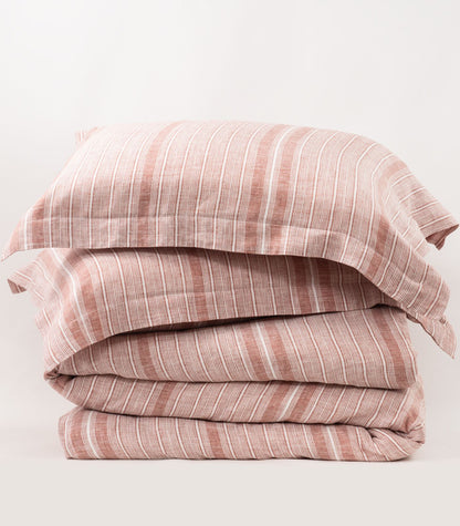 Bhumi Organic Cotton - Linen Plain Quilt Cover Set - Rust Stripe