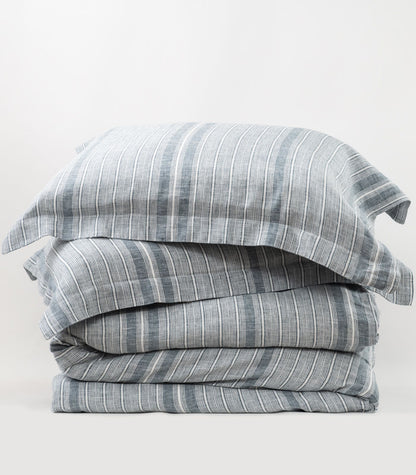 Bhumi Organic Cotton - Linen Plain Quilt Cover Set - Indian Teal Stripe
