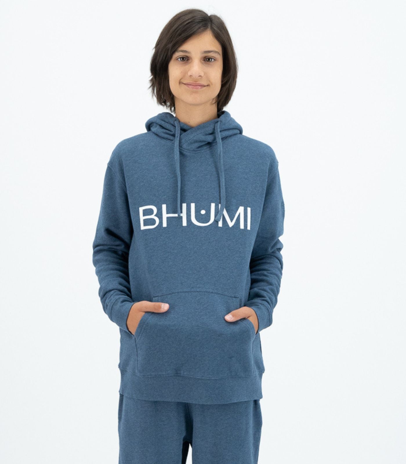 Bhumi Organic Cotton - Kids Hoodie - Logo - Ocean Melange