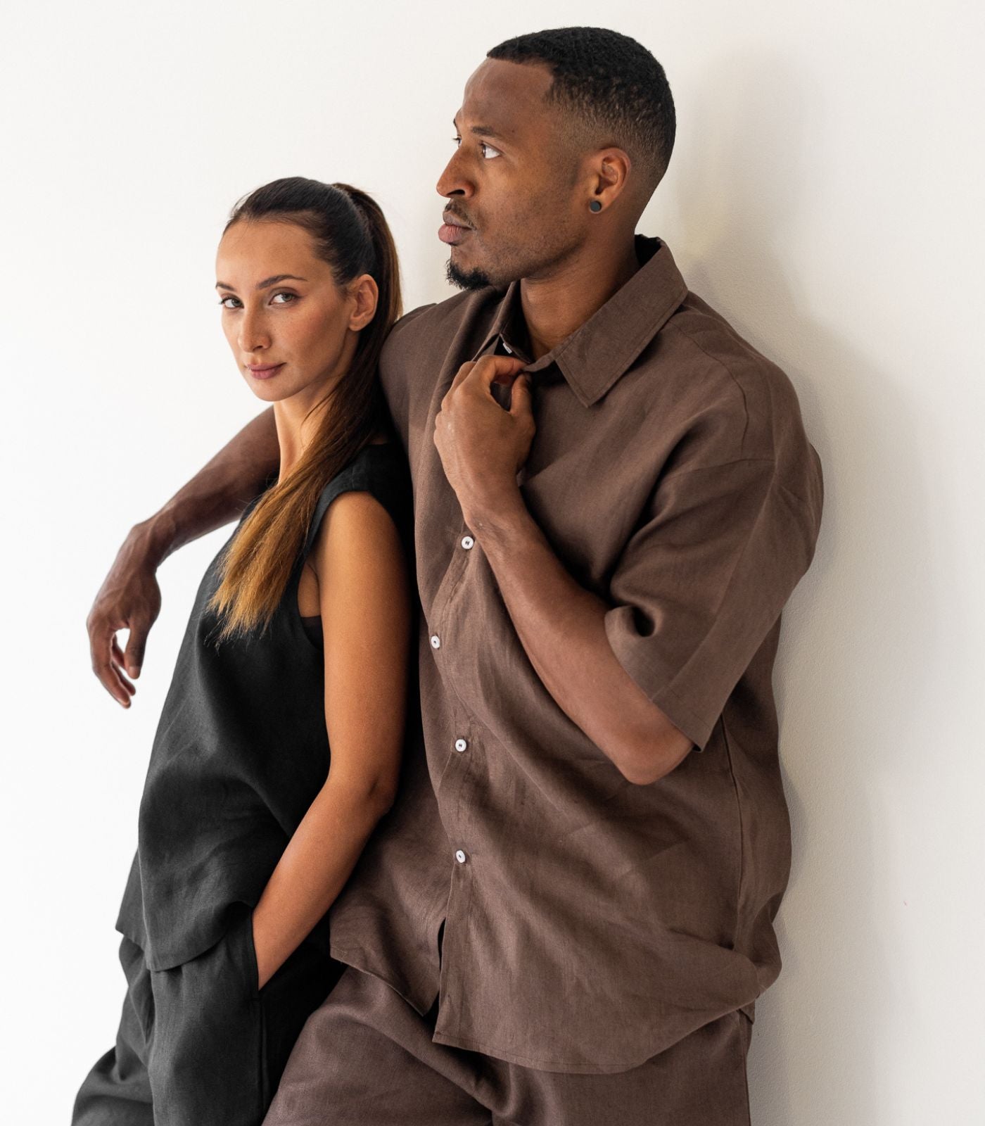 Men's Organic Linen Lounge Shirt - Chocolate