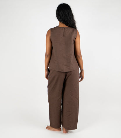 Organic Linen Sleeveless Lounge Shirt - Chocolate