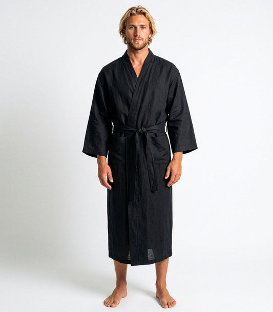Organic Linen Robe - Black