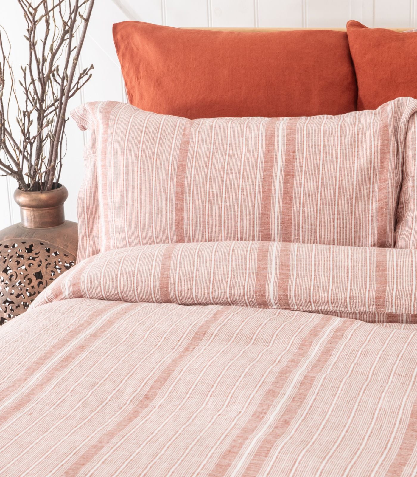 Bhumi Organic Cotton - Linen Plain Quilt Cover Set - Rust Stripe