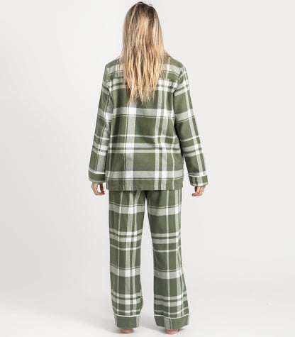 Bhumi Organic Cotton - Flannelette Long PJ Set - Plaid - Bronze Green Plaid