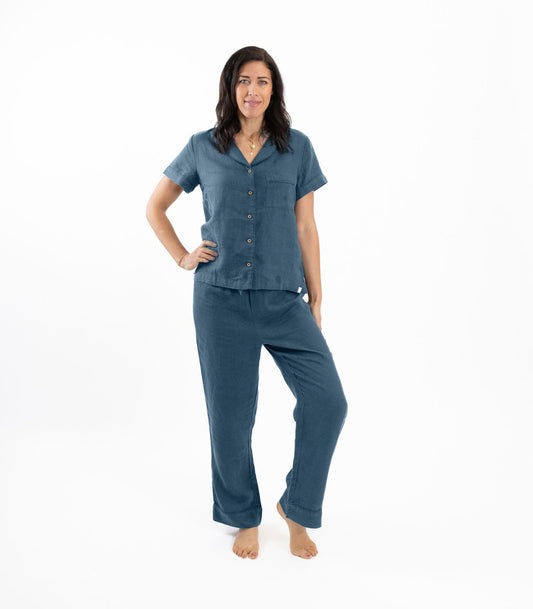 Bhumi Organic Cotton - Linen Short Sleeve PJ Set - Indian Teal