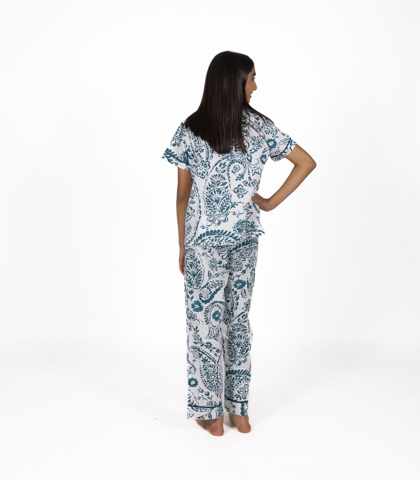 Bhumi Organic Cotton - Sateen Short Sleeve PJ Set - Floral - Peacock Green