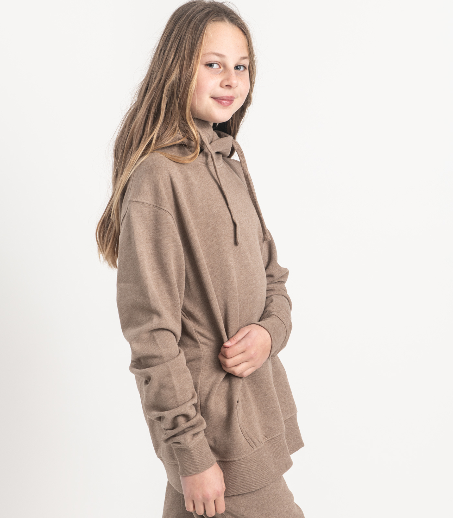 Bhumi Organic Cotton - Kids Hoodie - Logo - Taupe Melange