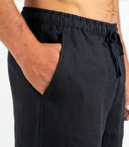 Men’s Organic Linen Lounge Shorts - Black