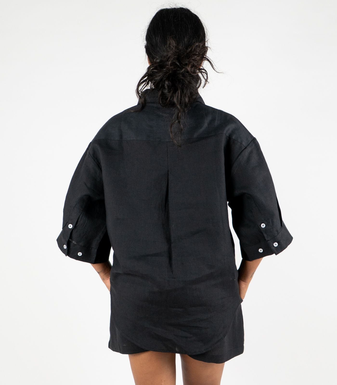Organic Linen Lounge Shirt - Black