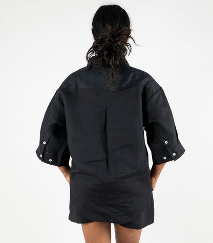 Organic Linen Lounge Shirt - Black