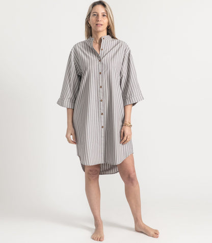 Bhumi Organic Cotton - Percale Night Shirt - Pinstripe - Silver Grey