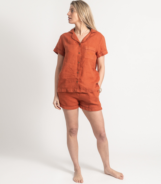 Bhumi Organic Cotton - Linen Short PJ Set - Rust 