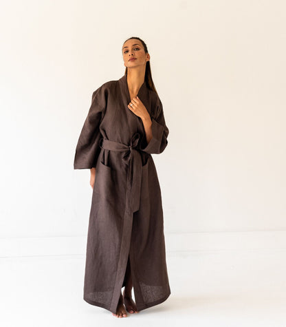 Organic Linen Robe - Chocolate