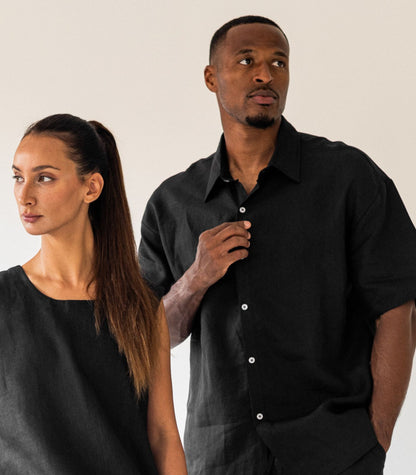 Men's Organic Linen Lounge Shirt - Black