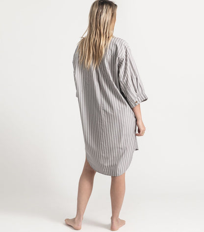 Bhumi Organic Cotton - Percale Night Shirt - Pinstripe - Silver Grey