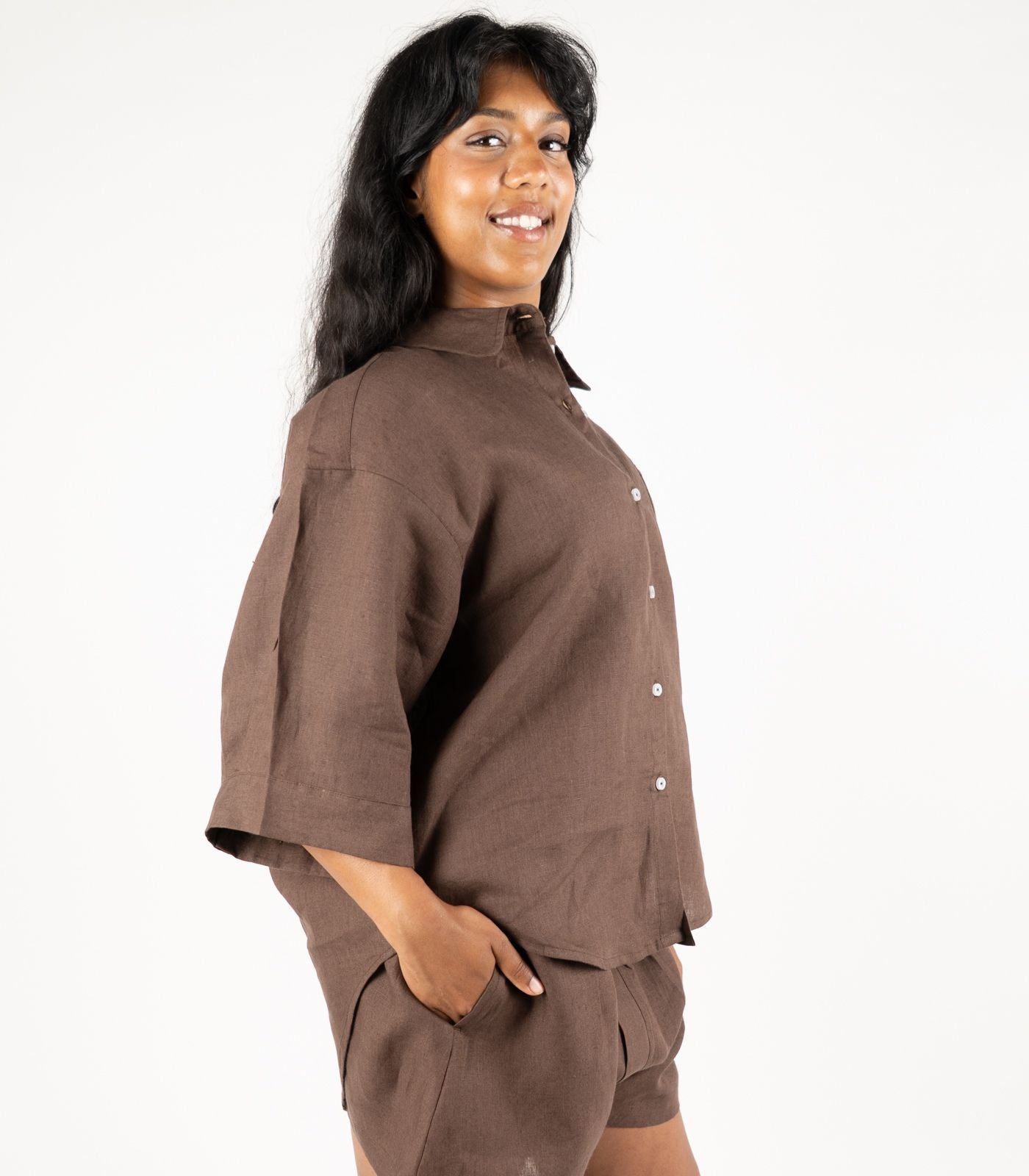Organic Linen Lounge Shirt - Chocolate