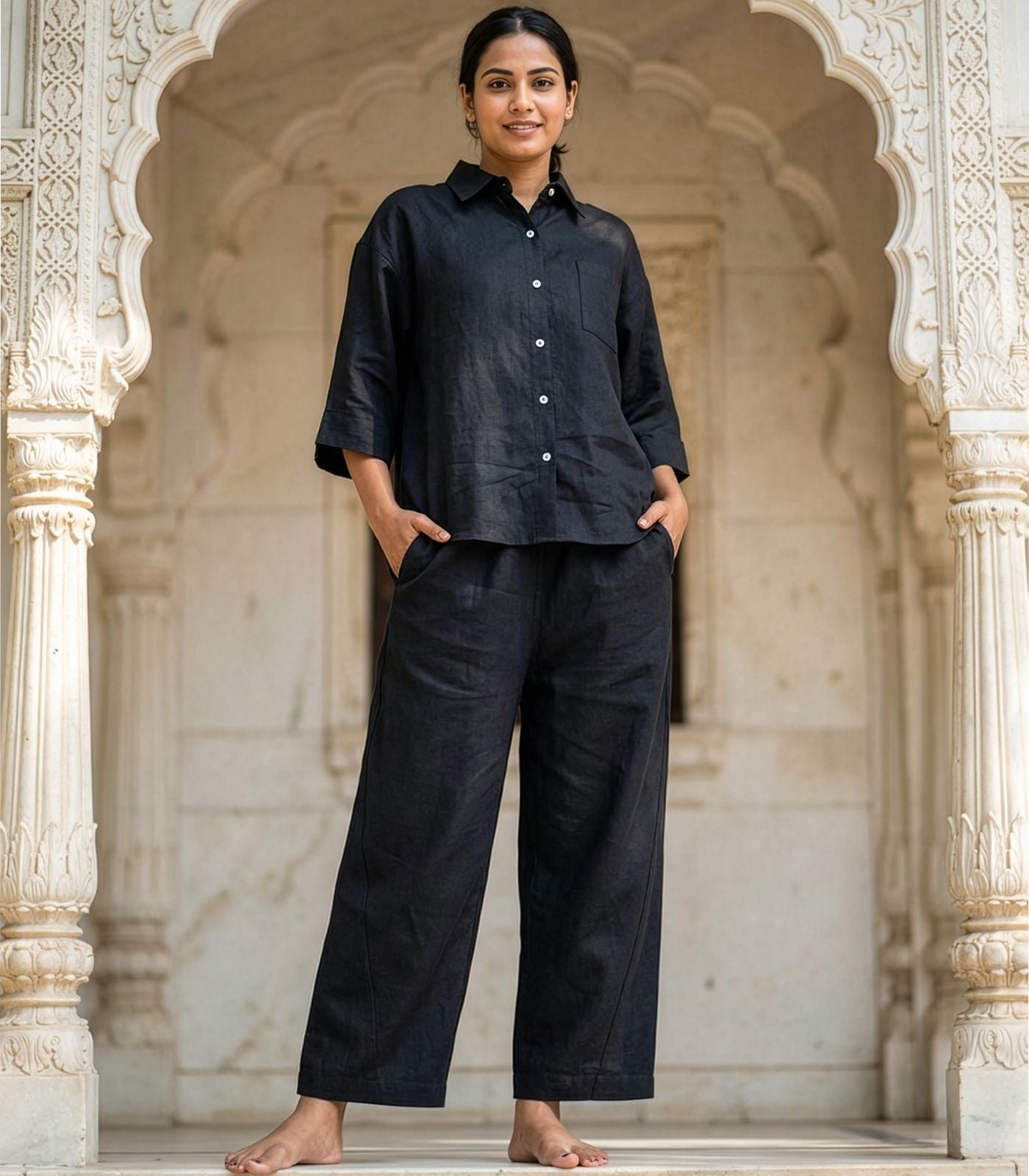 Organic Linen Balloon Lounge Pants - Black