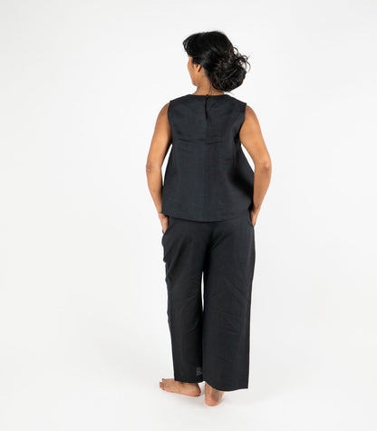 Organic Linen Sleeveless Lounge Shirt - Black
