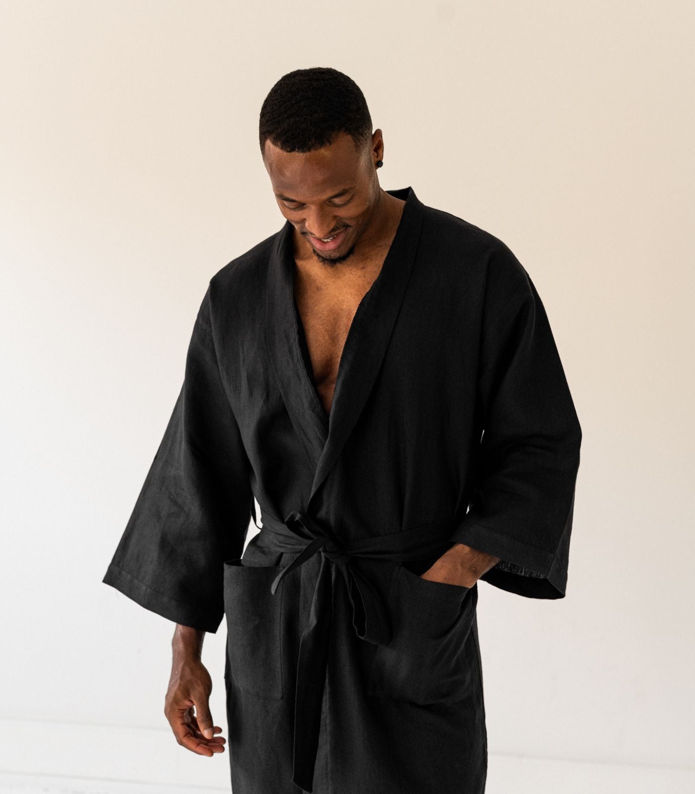 Organic Linen Robe - Black