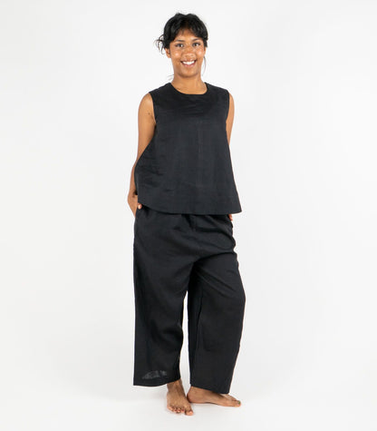 Organic Linen Sleeveless Lounge Shirt - Black