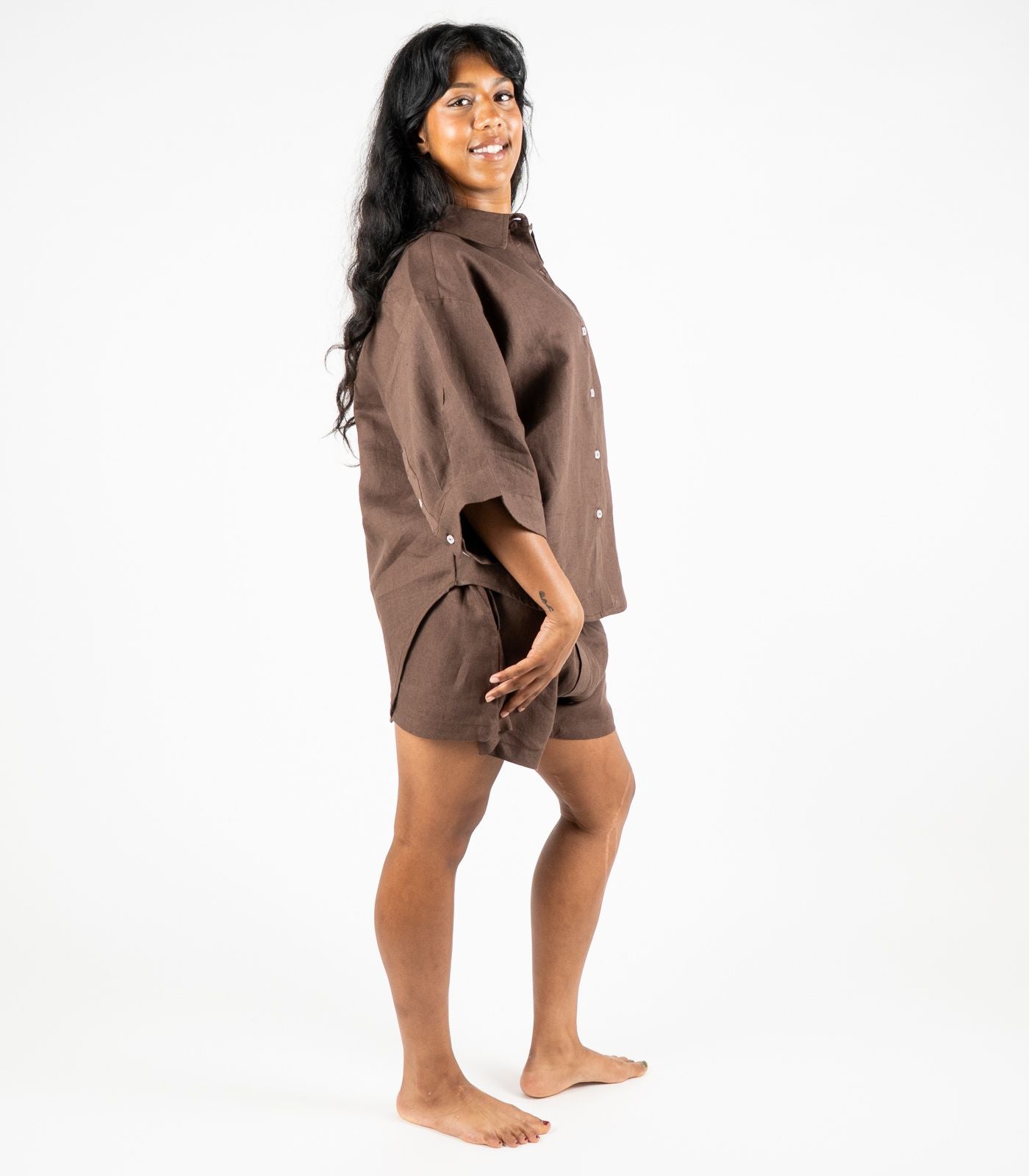 Organic Linen Lounge Shirt - Chocolate