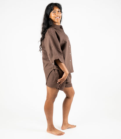 Organic Linen Lounge Shirt - Chocolate