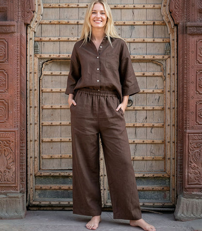 Organic Linen Balloon Lounge Pants - Chocolate