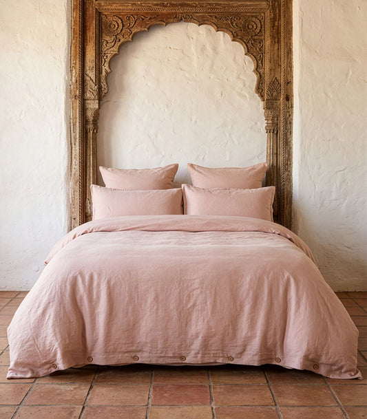 Linen Quilt Cover Set - Terracotta Blush
