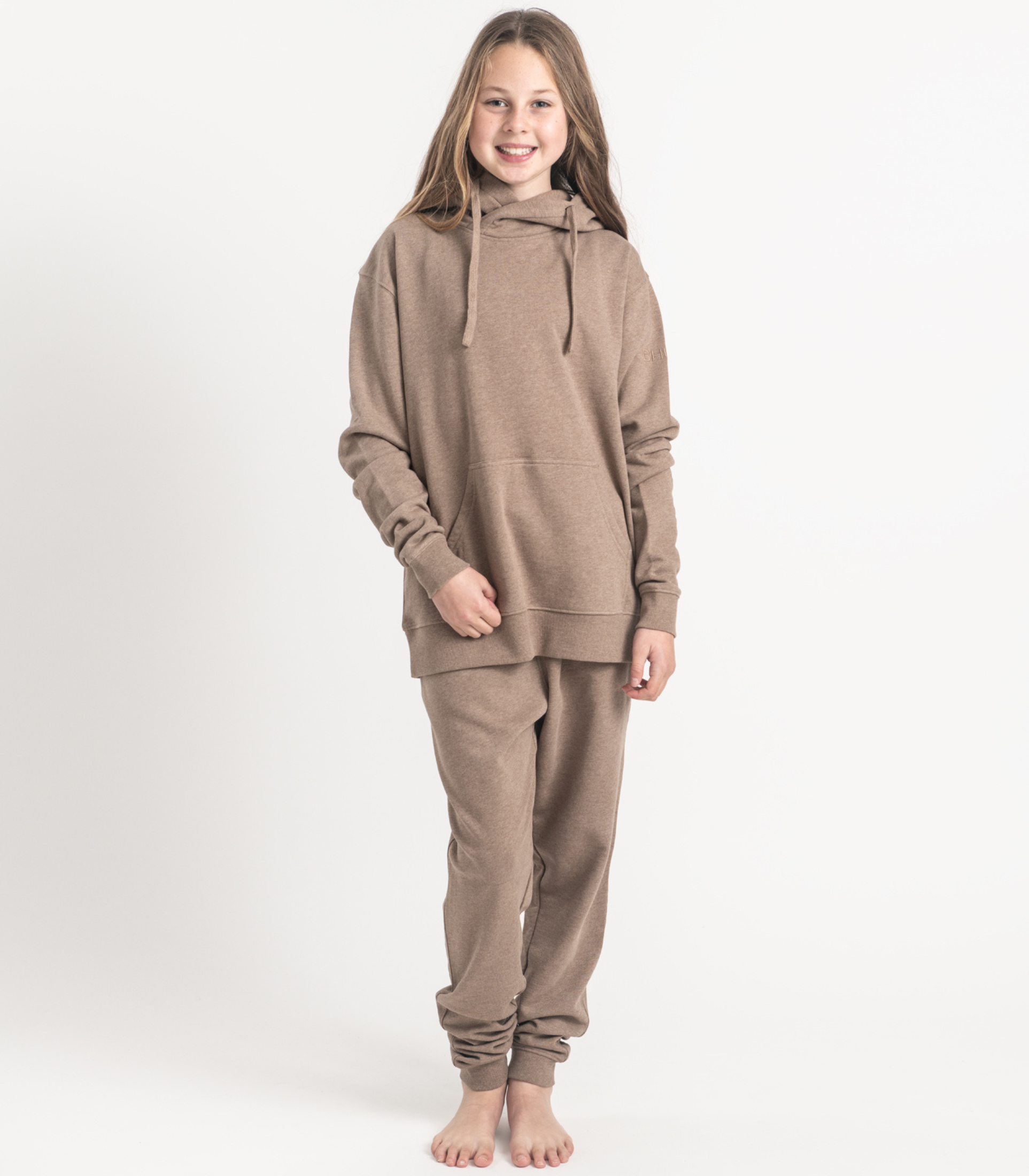 Bhumi Organic Cotton - Kids Hoodie - Logo - Taupe Melange