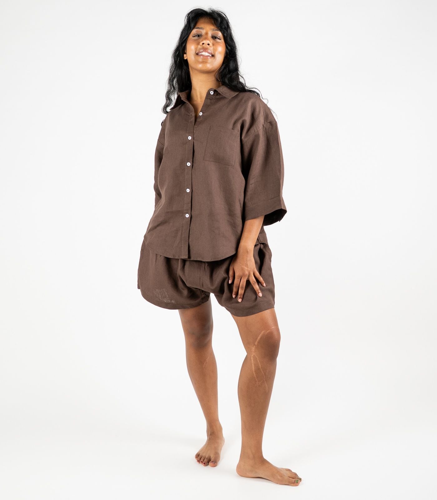 Organic Linen Lounge Shirt - Chocolate
