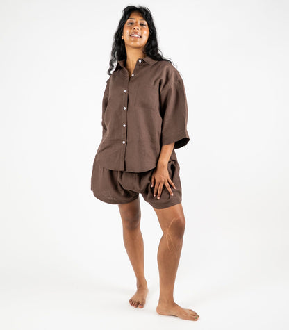 Organic Linen Lounge Shirt - Chocolate