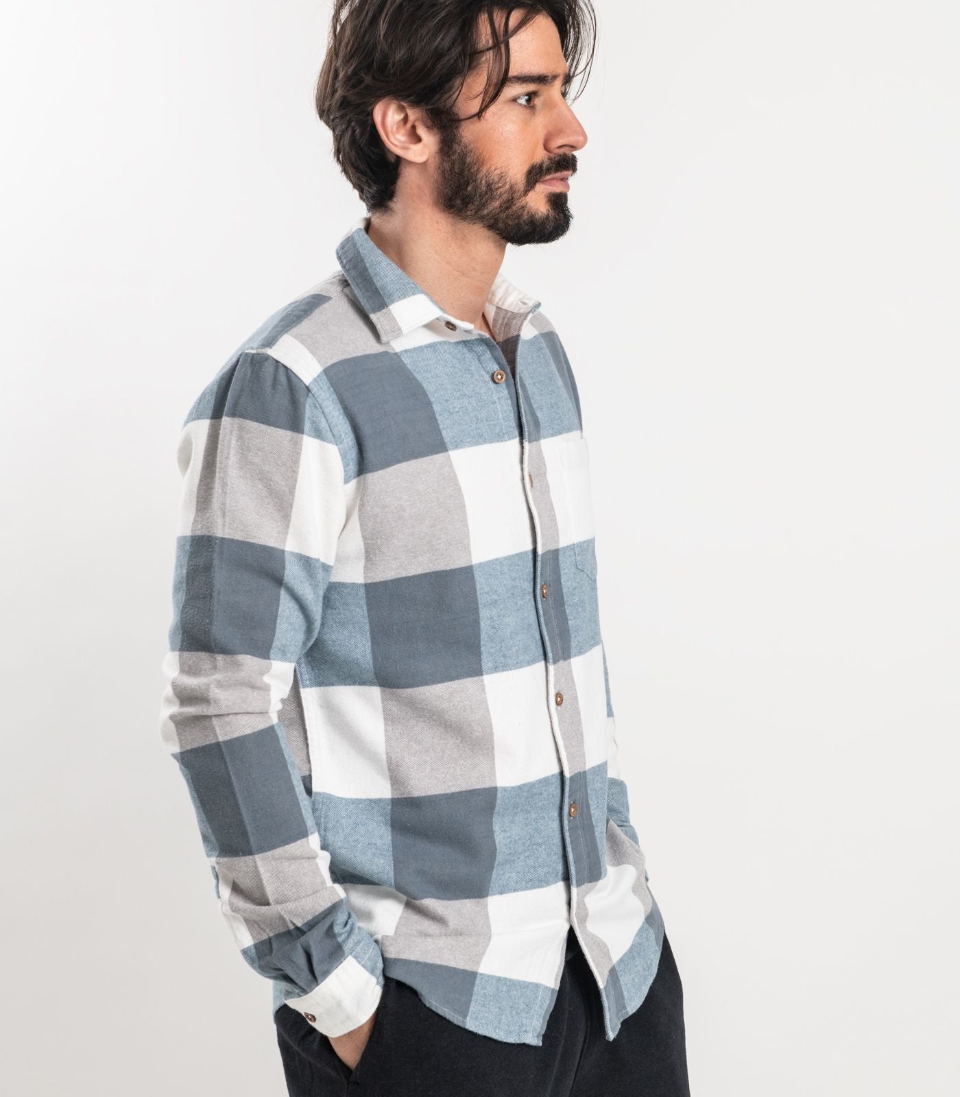 Bhumi Organic Cotton - Flannelette Shirt - Powder Blue Check