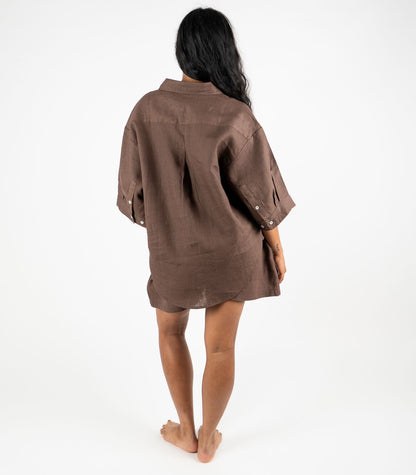 Organic Linen Lounge Shirt - Chocolate