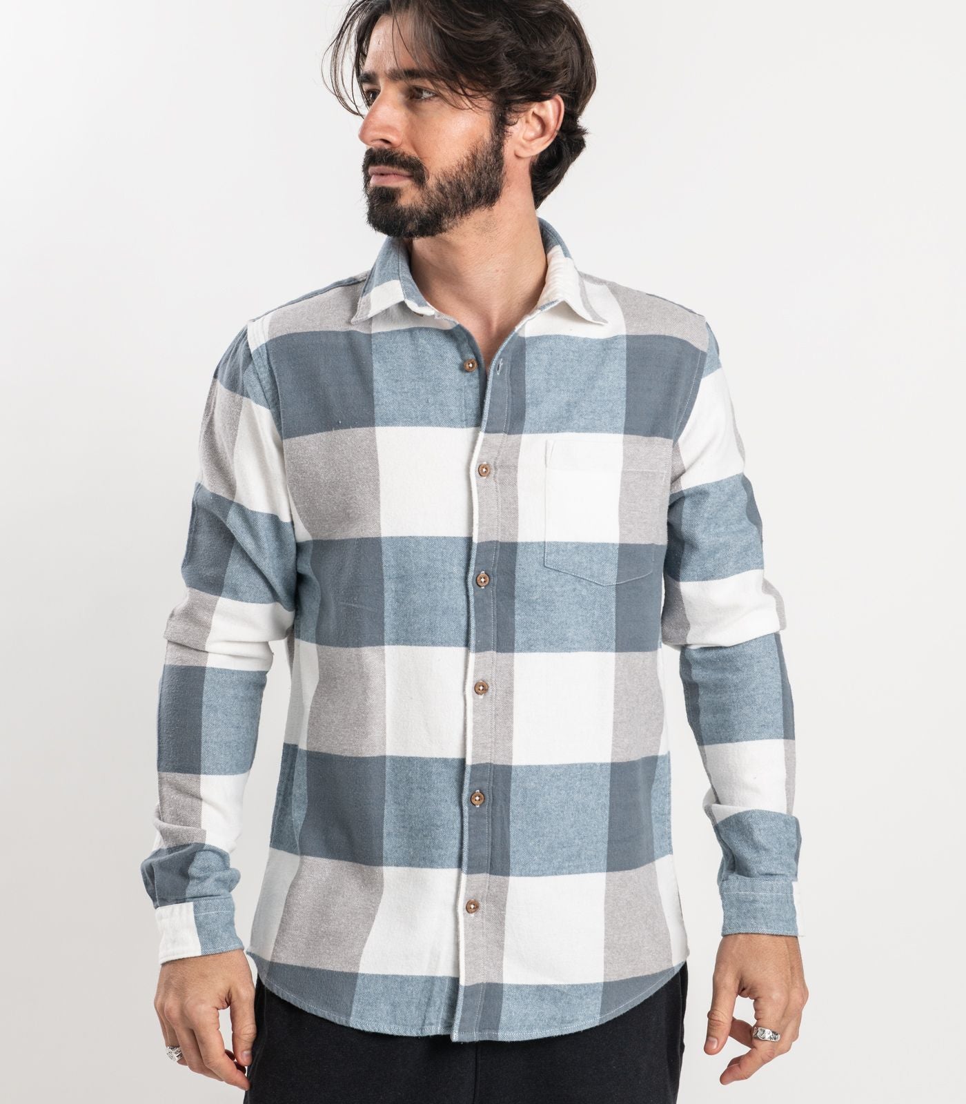 Bhumi Organic Cotton - Flannelette Shirt - Powder Blue Check