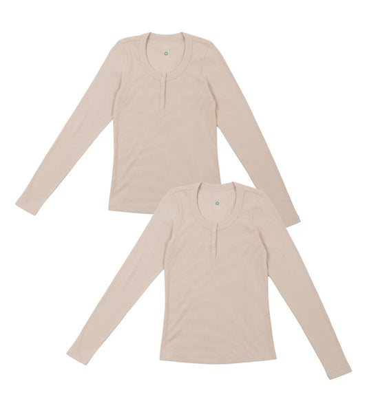 Ribbed Long Sleeve Button Top (2 Pack)