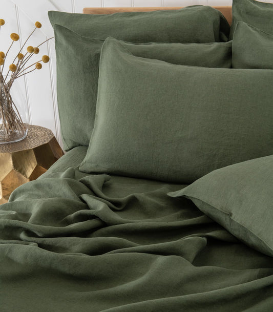 Bhumi Organic Cotton - Linen Pillow Cases (Pair) - Bronze Green