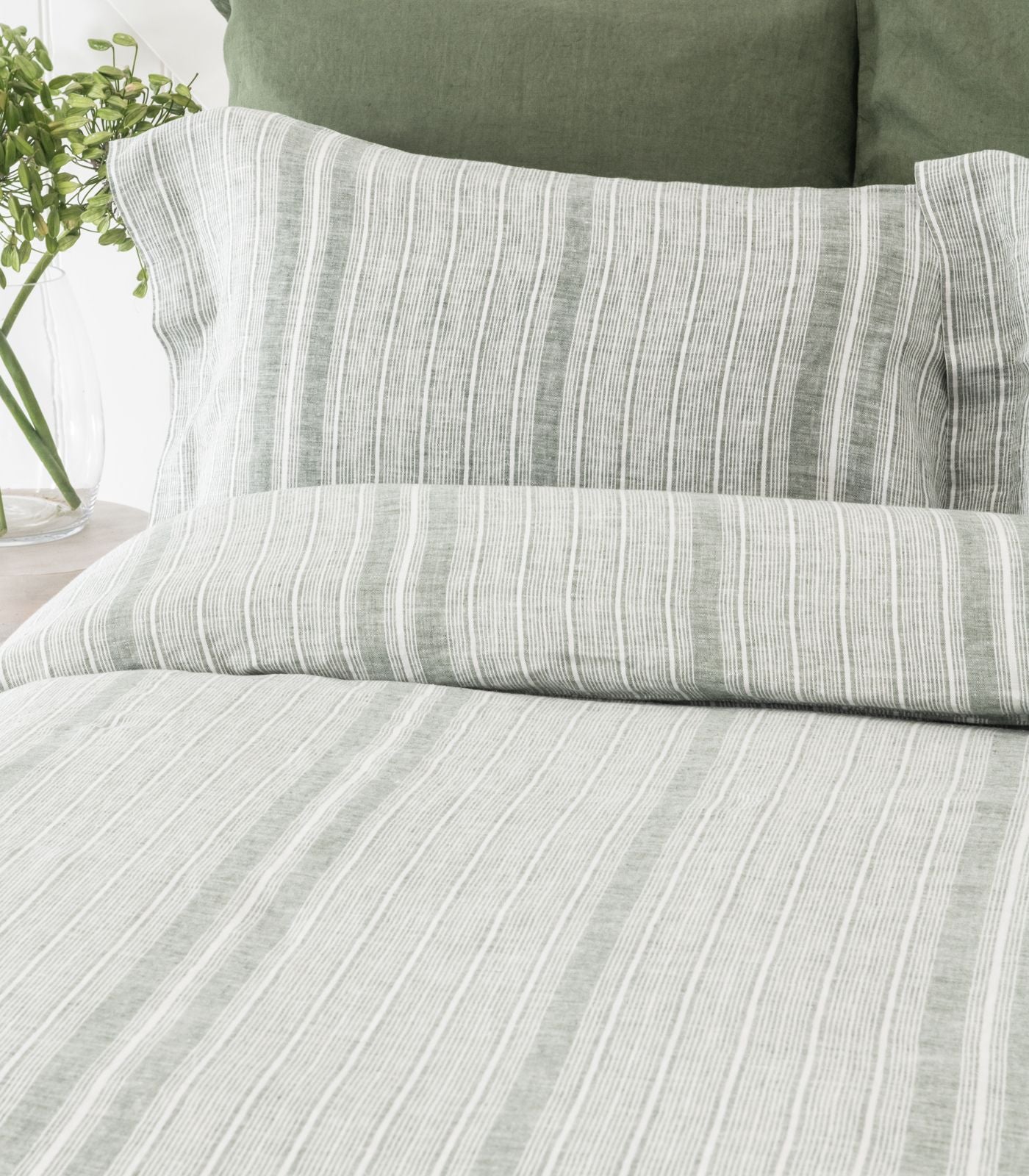 Bhumi Organic Cotton - Linen Plain Quilt Cover Set - Bronze Green Stripe