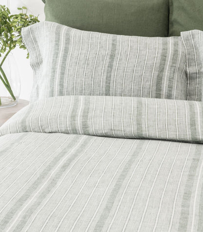 Bhumi Organic Cotton - Linen Plain Quilt Cover Set - Bronze Green Stripe