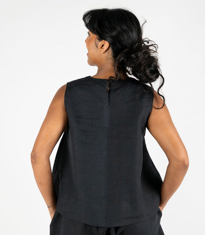 Organic Linen Sleeveless Lounge Shirt - Black