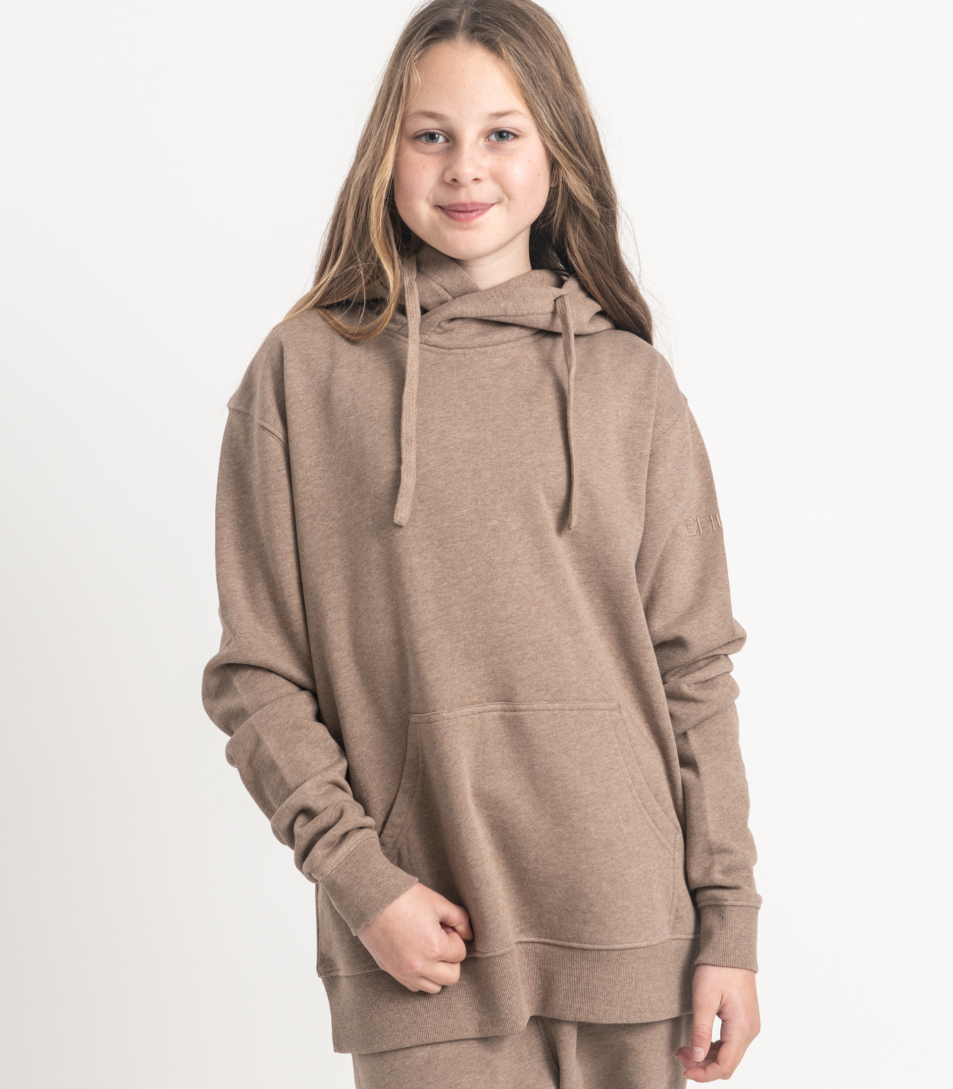 Bhumi Organic Cotton - Kids Hoodie - Logo - Taupe Melange