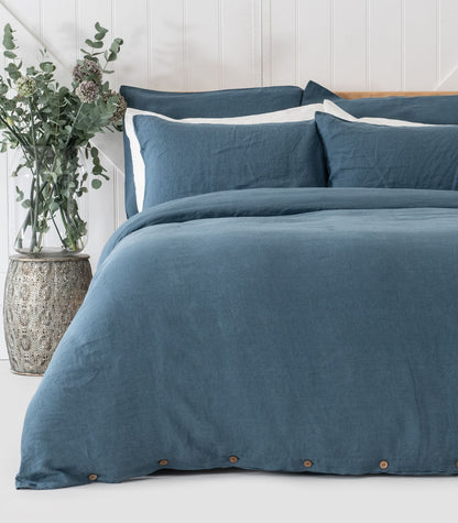 Linen Quilt Cover Set - Indian Teal