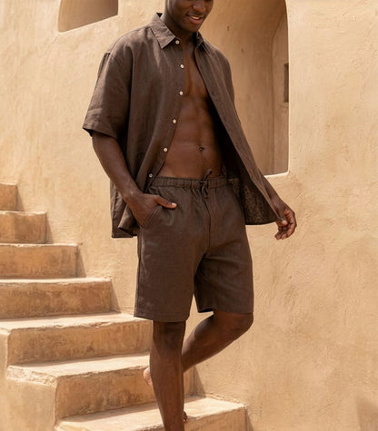 Men’s Organic Linen Lounge Shorts - Chocolate