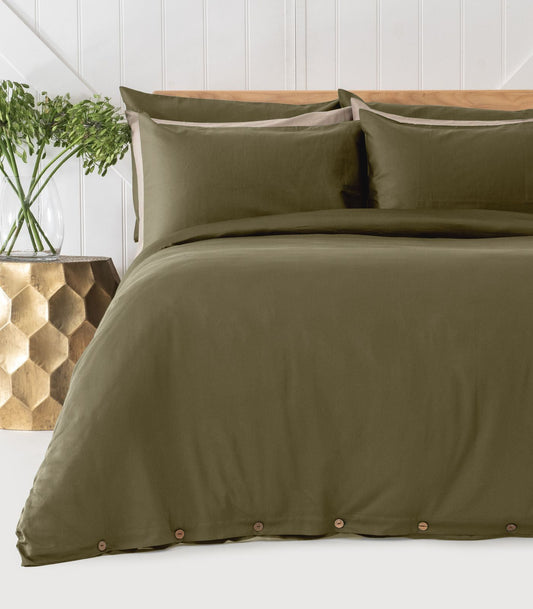 Bhumi Organic Cotton - Sateen Plain Quilt Cover - Olive