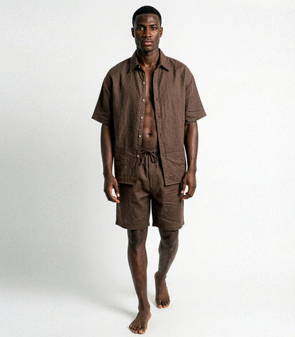 Men’s Organic Linen Lounge Shorts - Chocolate