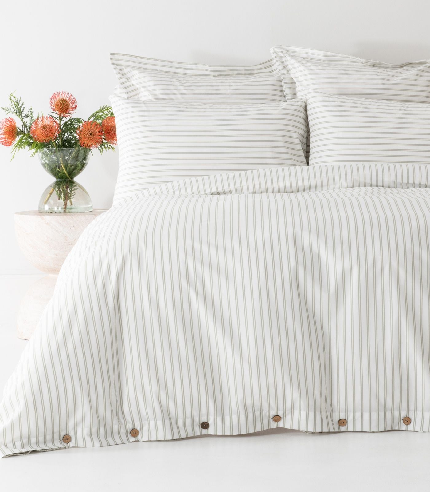 Percale Quilt Cover Set - Limited Edition - Tandem Stripe Moss