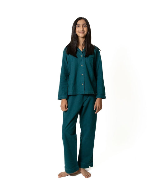 Bhumi Organic Cotton - Kids Flannelette Long PJ Set - Peacock Green