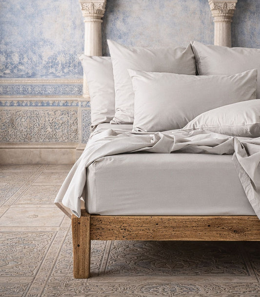 Percale Fitted Sheet - Light Grey