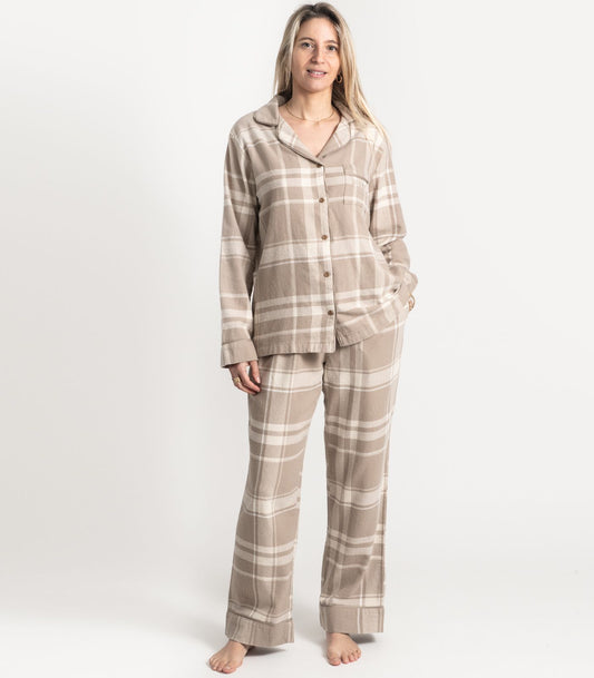 Bhumi Organic Cotton - Flannelette Long PJ Set - Plaid - Golden Taupe Plaid