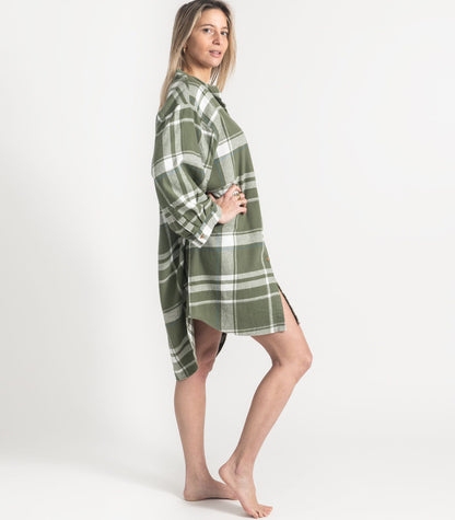 Bhumi Organic Cotton - Flannelette Night Shirt - Plaid - Bronze Green Plaid